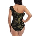 thumbnail image 5 of Sikiie Gold Gloss Outline Floral Print Women One Piece Swimsuits Tummy Control One Shoulder Bathing Suits Ruffle Swimwear, From S to XXL-Medium, 5 of 6
