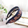 thumbnail image 2 of Embroidered Bohemian Headband for Women - Wide Fabric Hair Hoop with Ethnic Pattern, Padded Structured Headwear, Fashion Hair Accessory for Daily Casual Boho Style Navy, 2 of 4