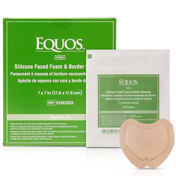 EQUOS 5-Layer Silicone Foam Dressing, Adhesive, Sterile, 7" x 7", 5 Count