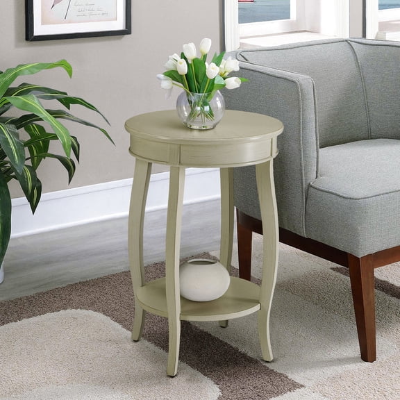 Elegant Round Side Table In Antique White With Bottom Shelf For Storage Timeless Modern Interiors
