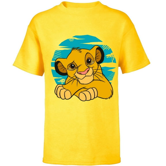 Disney The Lion King Young Simba Resting Blue 90s - Short Sleeve T-Shirt for Kids - Customized-Yellow