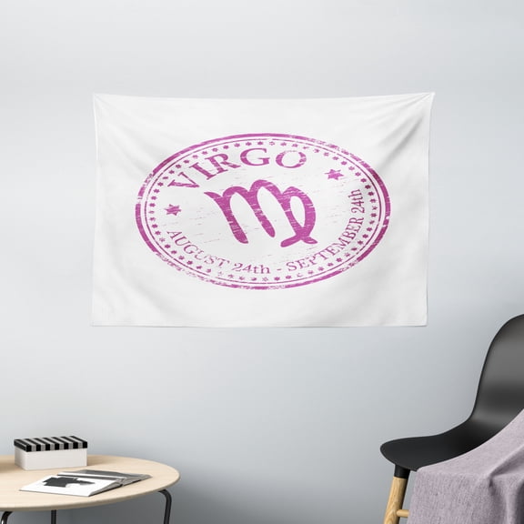 Virgo Tapestry, Pink Colored Horoscope Symbol August 24th and September 24th Vintage Design Image, Wall Hanging for Bedroom Living Room Dorm Decor, 60W X 40L Inches, Pink White, by Ambesonne