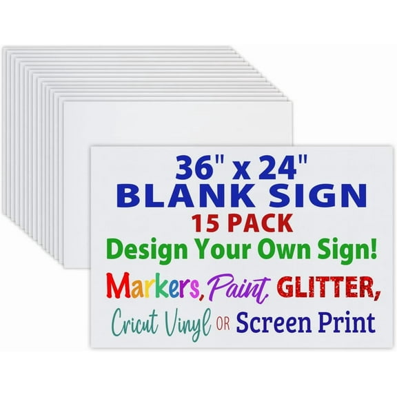 36" x 24" Blank Corrugated Plastic Yard Signs, Waterproof, Heavy Duty Outside Bulk White Sign Boards (36x24 White - 15 Pack)