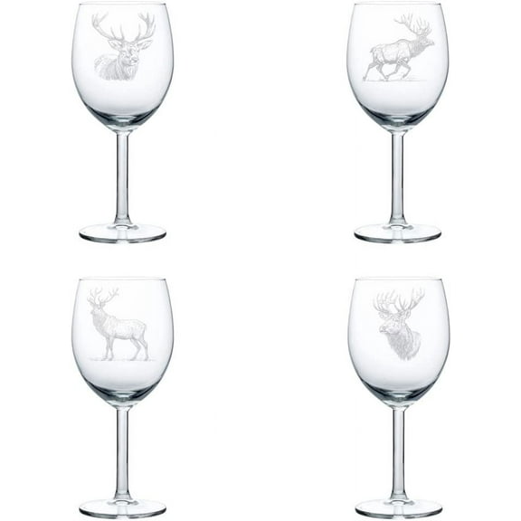 Set of 4 Wine Glass Gift Goblet Elk Collection (10 oz)