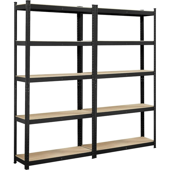 2PCS Storage Shelves 5 Tier Adjustable Metal Shelving Unit Utility Shelves Garage Storage Racks for Warehouse Garage Pantry Kitchen- Black, 35.5 x 12 x 71 Inch