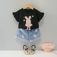 thumbnail image 2 of Utlike Girls Outfit Sets Toddler Easter Clothes Baby Summer Outfits Cute Bunny Bow Applique Shirts Tops Denim Shorts Set Girls Party Sets Size 3 Years-4 Years, 2 of 6