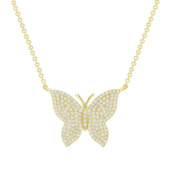 Sparkle Jewels Butterfly Women's Pendant Necklace 14K Yellow Gold Finish Round Cut Cubic Zirconia Silver