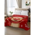 thumbnail image 3 of Full Size Flat Sheet Only, Merry Christmas Soft Brushed Microfiber Bed Sheets, Red Winter Xmas Cartoon Deer Snowflake Hotel Quality Breathable Bedding Top Sheet, Easy Care, 81"x96", 3 of 9