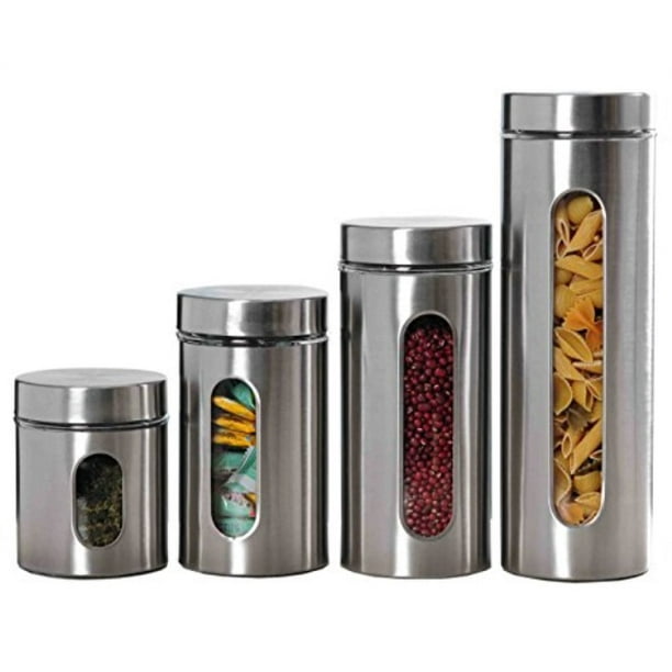 Home Basics Cs44445 4 Piece Stainless Steel Canister Set With Windows