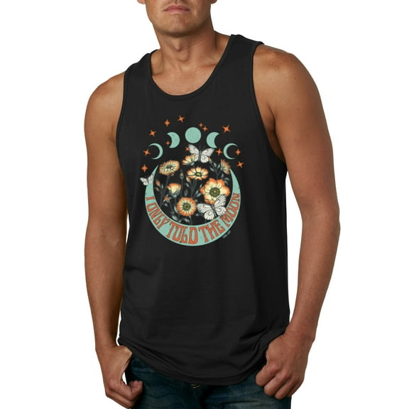 Wild Bobby I Only Told The Moon, Moon Phases Daisies and Butterflies Vintage Men Tank Top, Black, Small