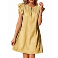 thumbnail image 3 of Women's Short Sleeve Floral Ruffle Smocked Mini Dresses Neck Burnout Sundress Dress for Casual Summer Yellow XXL, 3 of 9