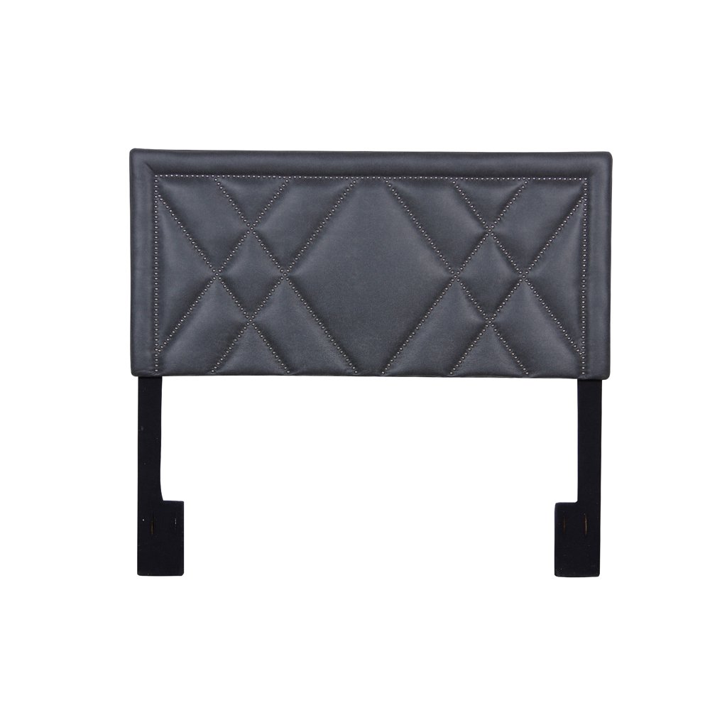 Faux Leather 'X' Patterned Nail Head Trim King Upholstered Headboard in