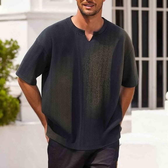 M-5X Plus Size Mens Big & Tall T-Shirts Summer Short Sleeve Shirts for Men Pullover V Neck Heavyweight Tees Tops Fathers Gifts