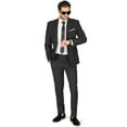 thumbnail image 5 of Slim Fit Men Suit Micro Textured Weave 2 Button Notch Collar AZAR 11812 (48 Long 40/41 Waist 34 Length, Black), 5 of 7
