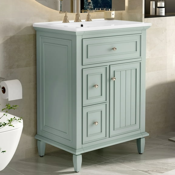 Euroco Modern 36" Bathroom Vanity with Ceramic Sink, Solid Wood Frame, Flip Drawer & Ample Storage, 8" Widespread Faucet Compatible