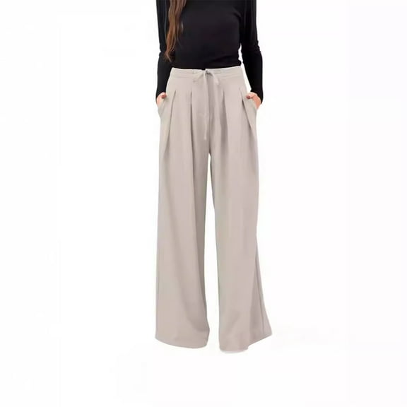 Fsahion Plus Size Casual Sweatpants for Womens High Waist Solid Color Drawstring Zipper Casual Lace Up Straight Leg Wide Leg Pants Up to 65% off!