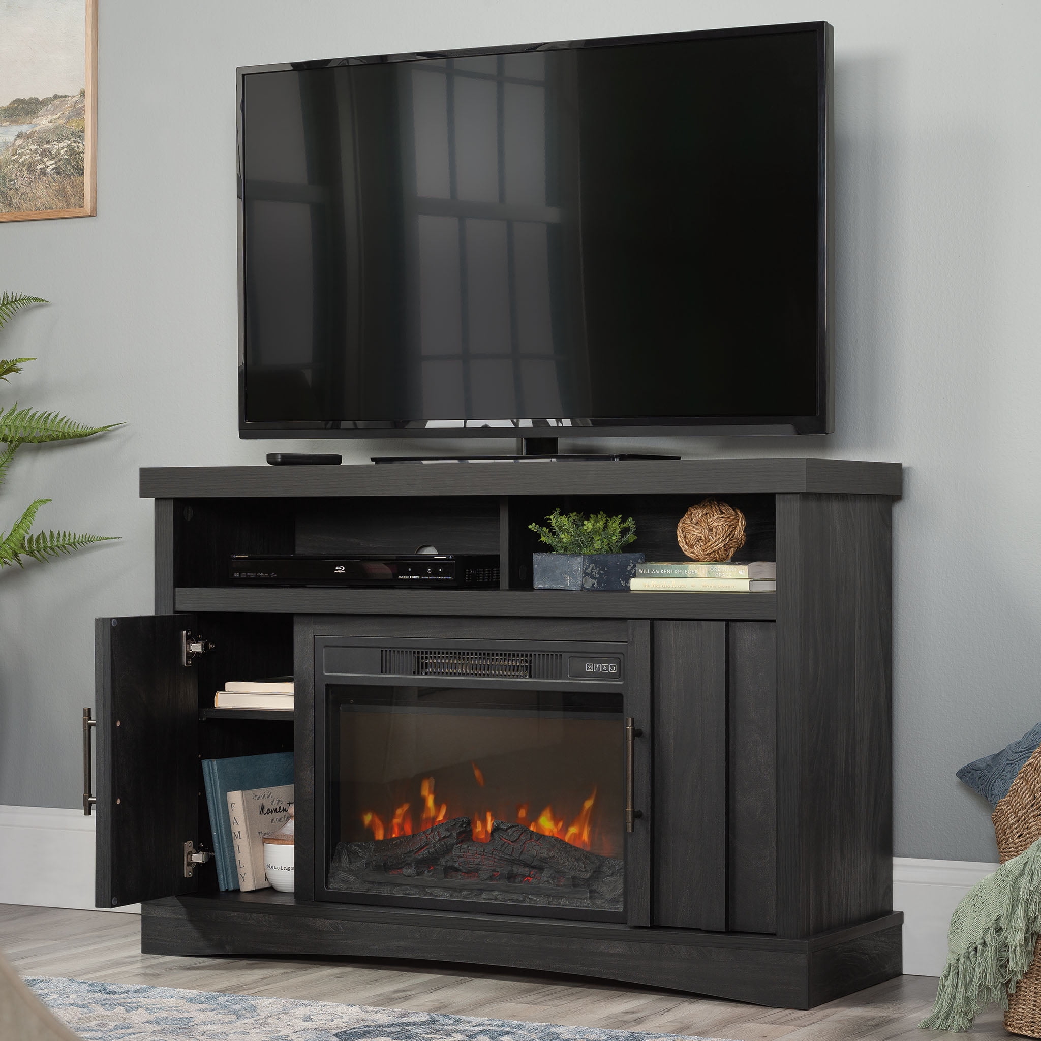 Sauder Entertainment/Fireplace TV Stand for TV's up to 50", Black Finish