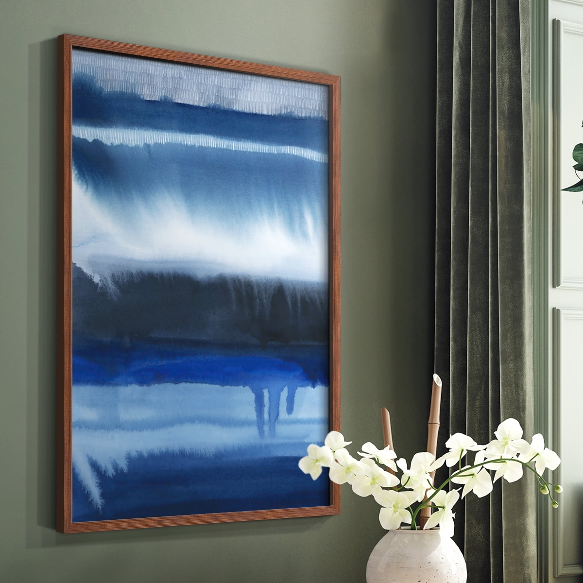 Deep Blue Shore II Framed Print in Brown Solid Wood Framed Print No Nail Hanging