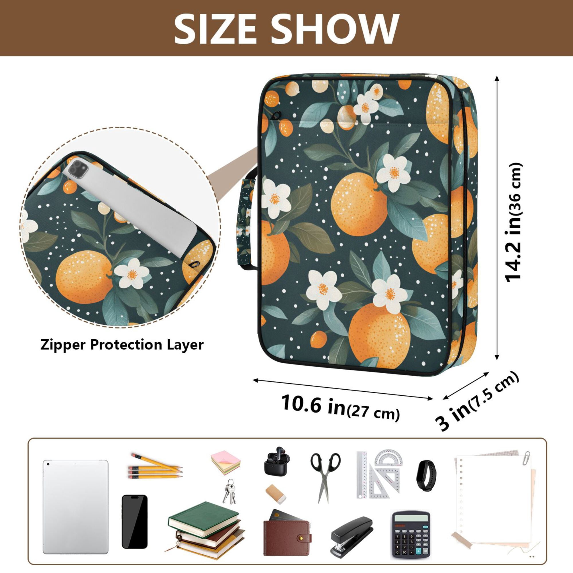 FORMRS Accordion File Folder A4 Size 7-Pocket Expanding Document Organizer Bag with 3 Ring Binder, Green Oranges