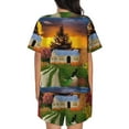thumbnail image 3 of Picia Fall Village Scenery Pajamas Sets for Women Soft Short-Sleeved Pjs with Lounge Shorts Two Piece Sleepwear-Small, 3 of 9