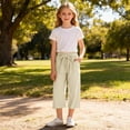 thumbnail image 6 of Favoffer Big Girls Pants Linen Cotton Smocked High Waist Loose Fit Wide Leg Capri Bottoms With Pockets Casual Long Trousers for Daily Wear 4-14Y, 6 of 8