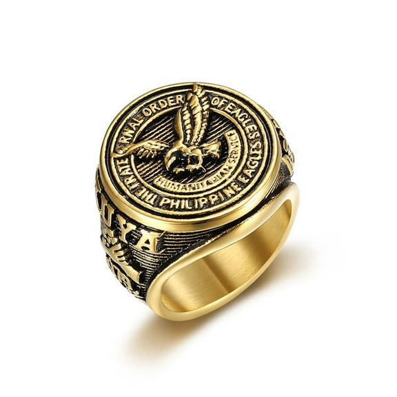 Punk Rock 14K Yellow Gold the fraternal order of Eagles Round Finger Rings for Men Retro Jewelry