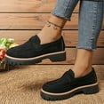 thumbnail image 5 of Women's Retro Suede Loafers Casual Versatile Slip On Dress Shoes Chunky Platform Non Slip Walking Shoes Black Size 9, 5 of 7