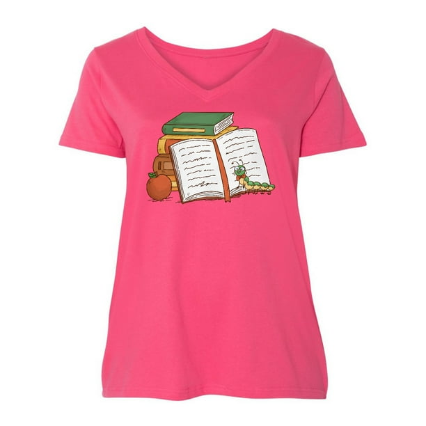 INKtastic - Tiny Library Bookworm Women's Plus Size V-Neck - Walmart ...