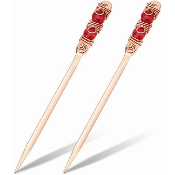 2 Pcs Beaded Letter Opener Envelope Letter Opener with Wire Wrapped 2 Natural Jades Stainless Steel Letter Opener for DIY Gift Office Home Supplies 9.1inch Long Red Brown