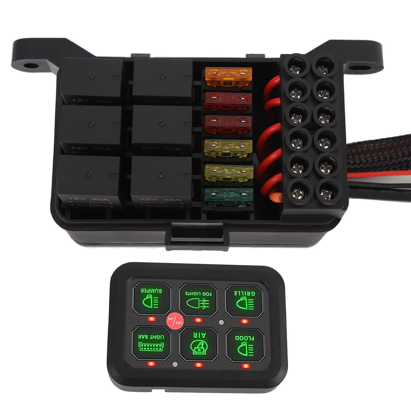 6 Gang Switch Panel Universal Circuit Control Relay System 12V Dimmable ...