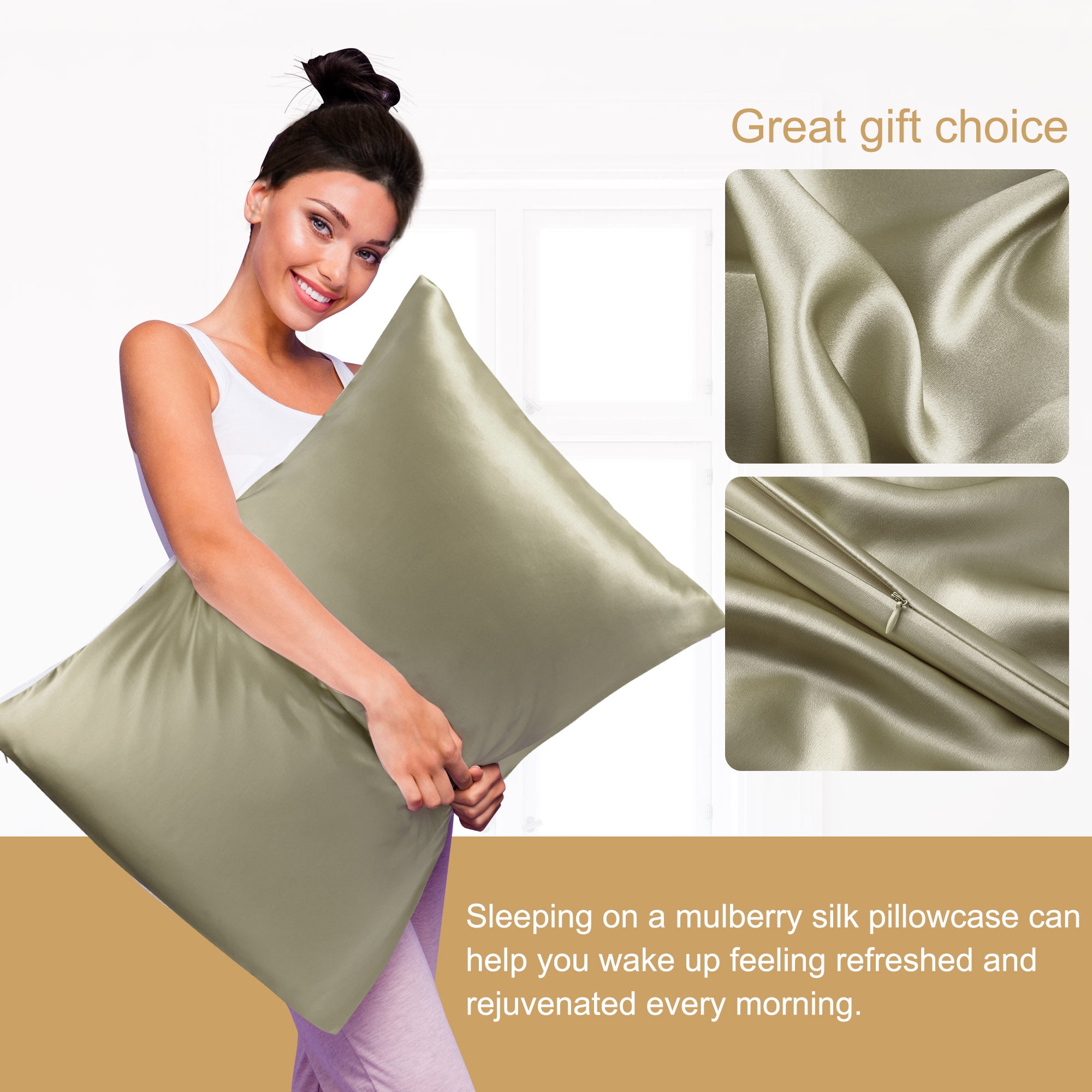 PiccoCasa Silk Pillowcases Set of 4, Standard(20"x26"), Light Coffee Color