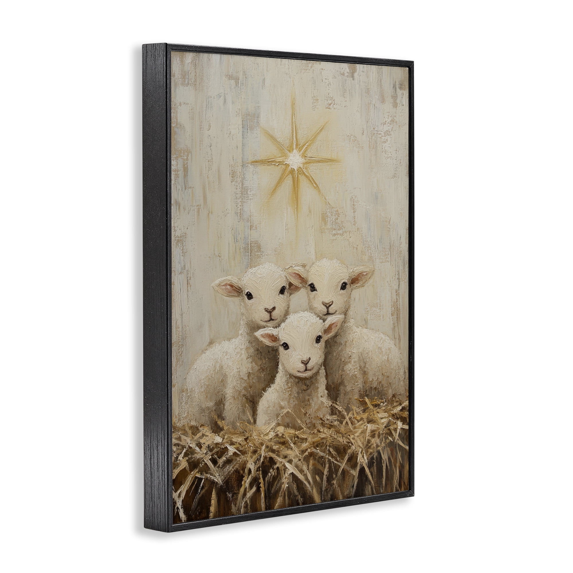 Christmas Lambs Trio Black Framed Giclee Art, design by Petal Prints Design