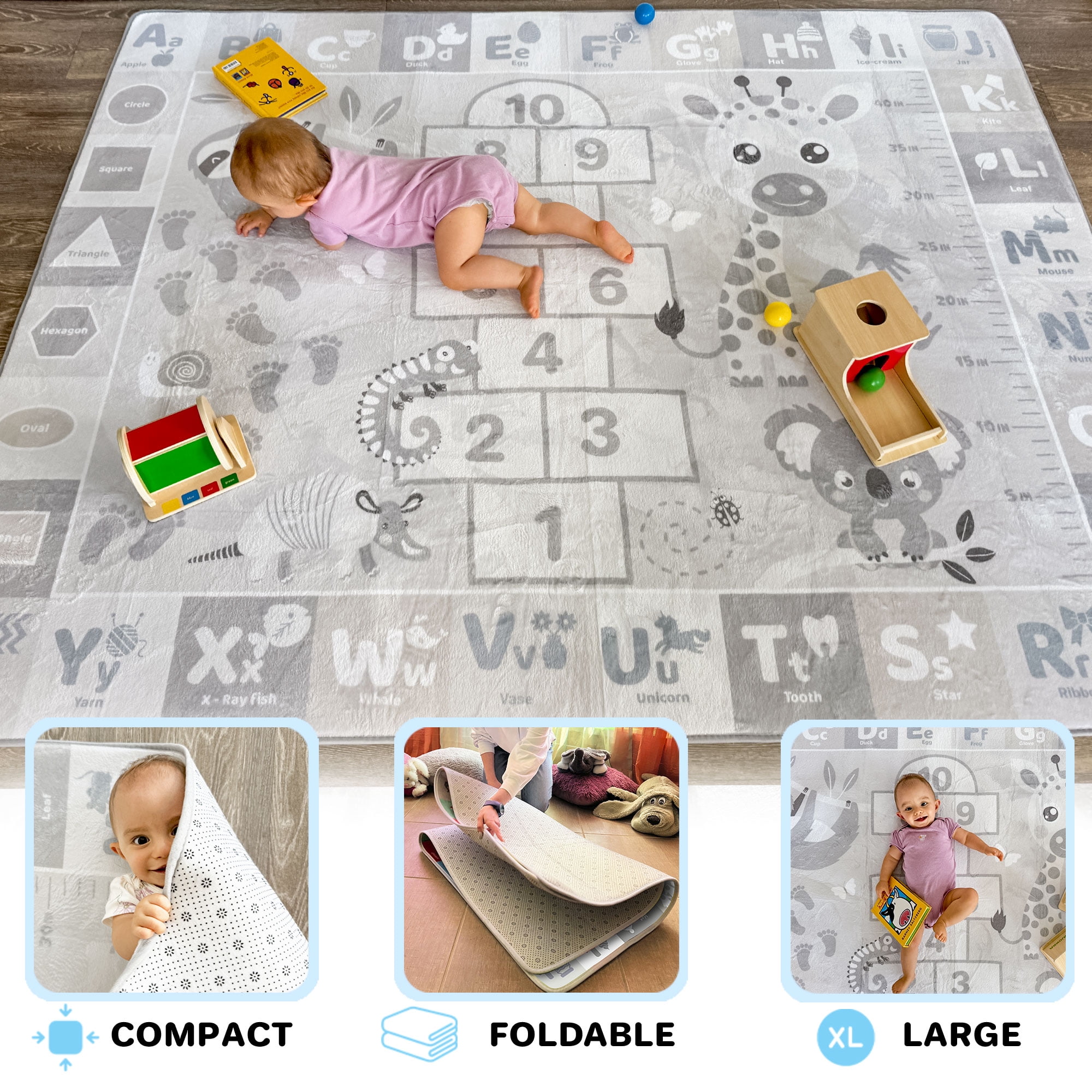 Quokka Baby Play Mat for Floor - Super Soft Plush Padded Non-Slip ABC Playmats for Toddlers 1-3