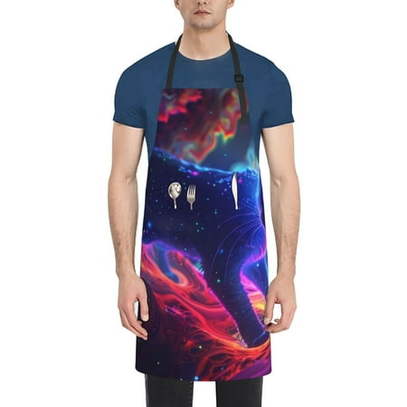 

Rateoe Cosmic Cat Psychedelic Journey Aprons with Pocket Men Womens Aprons Waterproof Adjustable Cooking Aprons for Kitchen Gardening and Salon