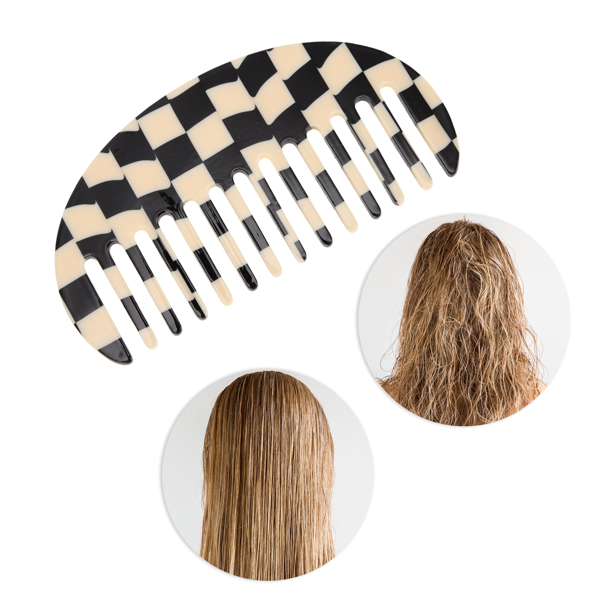 Unique Bargains 1 Pc Square Retro Checkerboard Hair Comb for All Hair Types Black, White