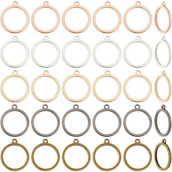 100Pcs Open Bezels for Resin Round Open Back Bezels 5 Colors Hollow Frame Pendants Craft Bezels Jewelry Molds for Jewellery Making Necklace Pendant Earring Making Kit