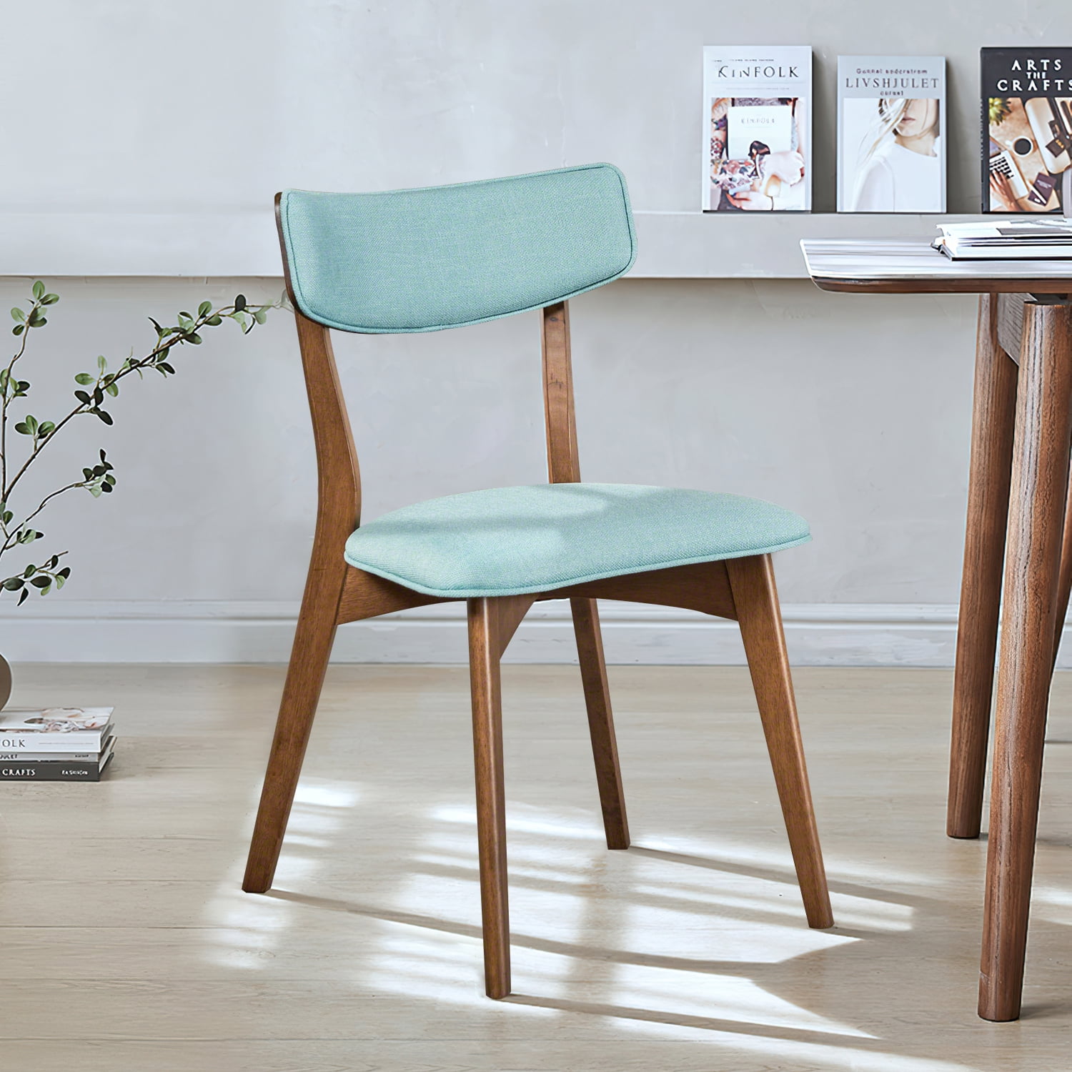 Kadyn Mid-Century Modern Fabric Dining Chairs, Upholstered Fabric Dining Chairs with Back, Indoor Kitchen Chair for Dinning Room, 2-Pcs Set, Mint