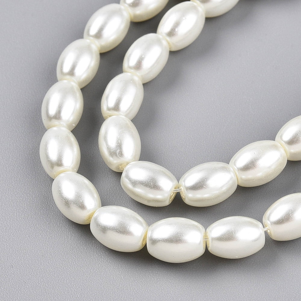 Baking Painted Pearlized Glass Pearl Bead Strands Rice Cornsilk 8.1x6~6.5mm Hole: 1mm about 95~96pcs/strand 30.79~31.10''(78.2~79cm)