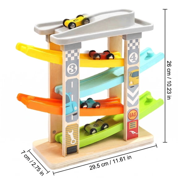 Wooden Car Ramp Toy Wooden Race Track for Toddlers with Mini Cars Bridges Montessori Educational Toy for Boys Girls 1-3 Years Old,multicolor