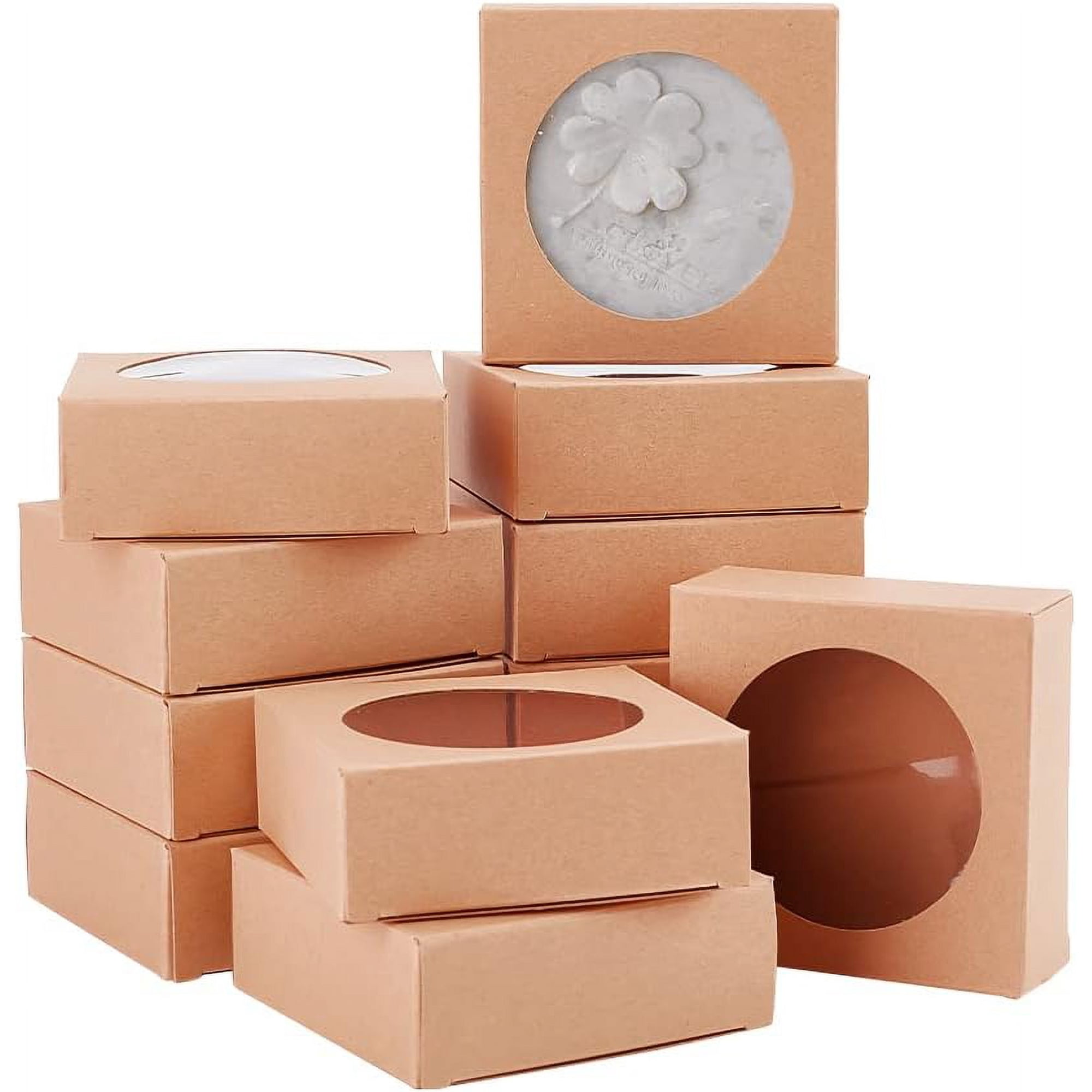 Foldable Kraft Paper Boxes with Clear Window Paper Boxes Square BurlyWood 8x8x3cm for DIY