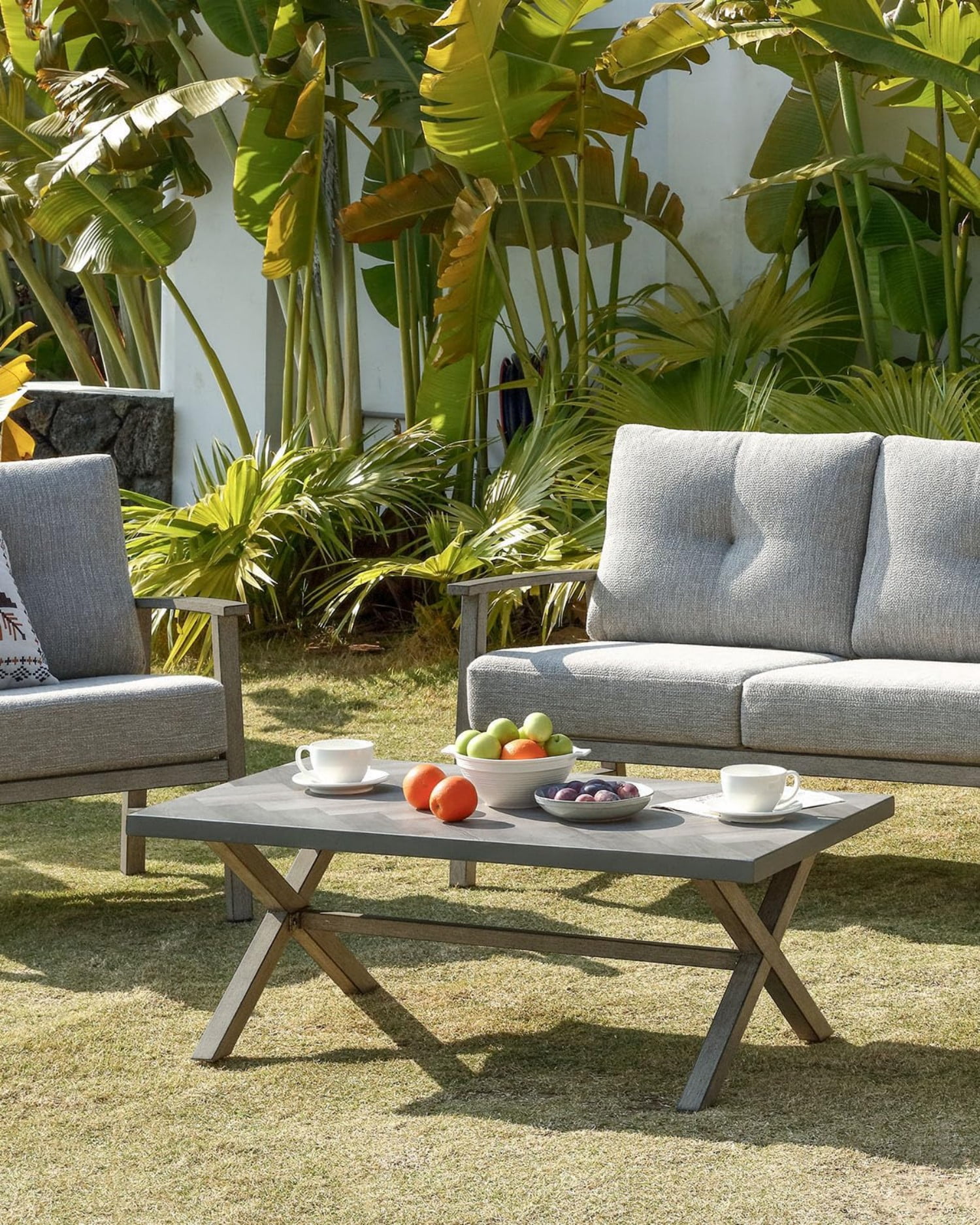 Aluminum Outdoor Coffee Table, Never Rust Rectangular Patio Coffee Table with Resin Top, All-Weather Outdoor Furniture Table for Patio, Poolside, Garden, Balcony, Porch, Dark Gray