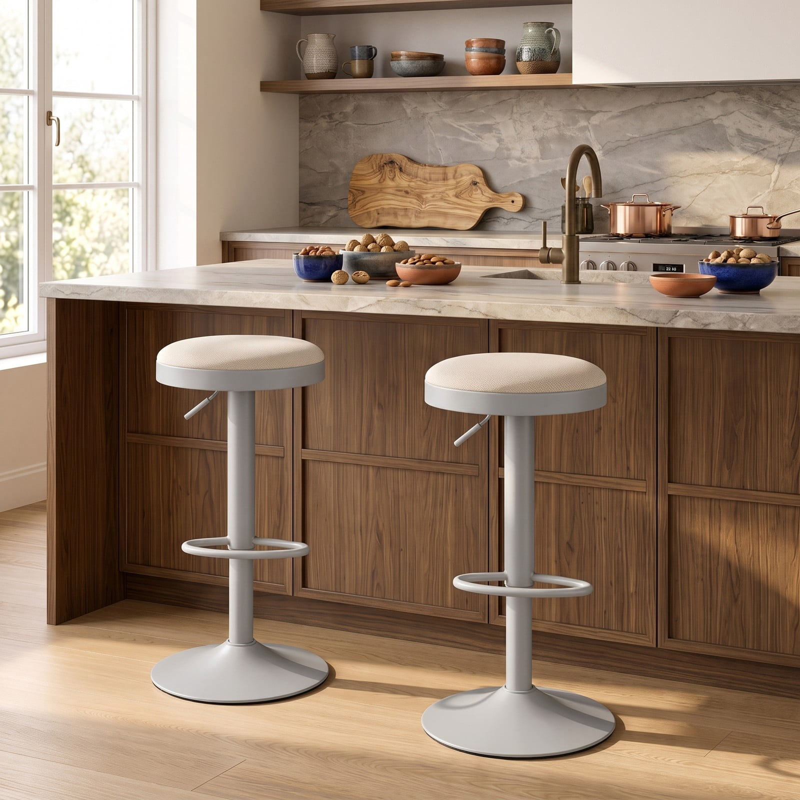 Furnibear Set of 2 Counter Height Bar Stools, Adjustable 360 Swivel Stools with Padded Breathable Seat, D-Shaped Footrest for Kitchen Island and Bar, 330 lb, Gray