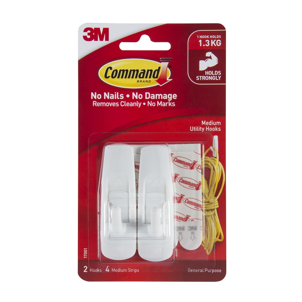 3M Command Hooks, Medium, White, 2/Pkg.
