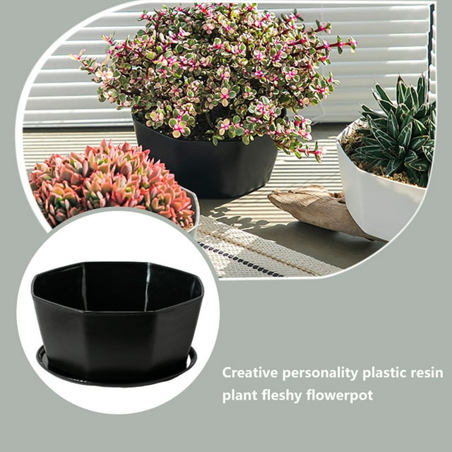 Simple Flower Pot Set Planter Succulent Plants Large Opening Tray Bottom Tray Indoor Flowerpot Household Durable Holder Black