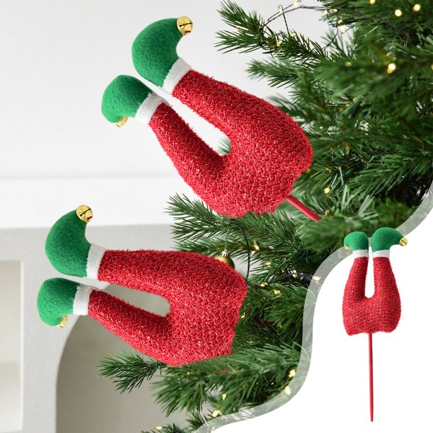 Adorno de árbol de Navidad | Decoración festiva de la pierna de Santa | Inserto de Tela Roja para las Fiestas | Decoración navideña juguetona para la cima del árbol o la rama | 30x11x4cm | 1 paquete