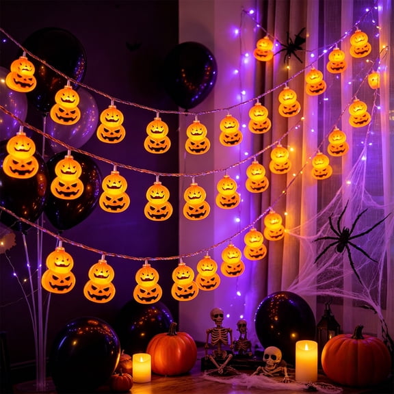 Halloween Pumpkin String Lights Battery Operated 10 Led 1.5M Orange Whimsical Lights for Indoor Outdoor Fall Party Ornament