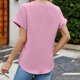 thumbnail image 3 of Blusa con botones Top Color liso Cuello en V Blusa suelta de manga corta para mujer Lady Girl Rosa XL, 3 of 8