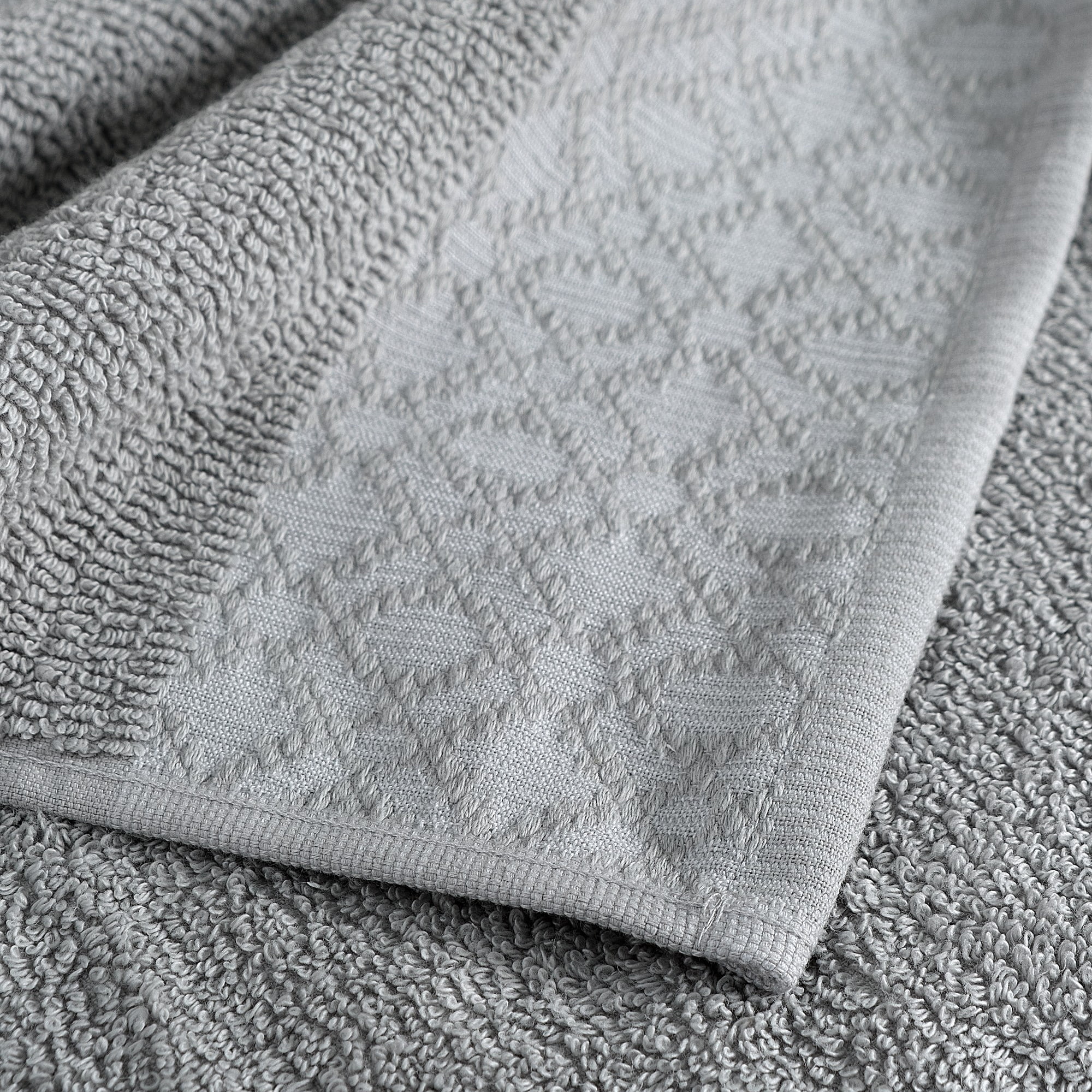 Market & Place Turkish Cotton Jacquard 6-Piece Hand Towel Set, Light Grey
