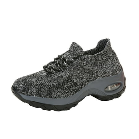 

Kukoosong Womens Comfort Shoes Sports Casual Rocking Shoes High Elastic Flying Woven Breathable Flat Shoes Women Gray 41