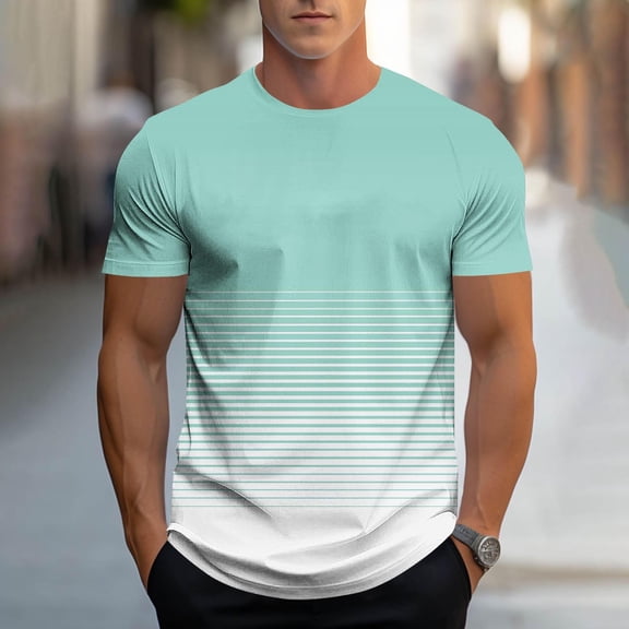 Blczomt Men's Short Sleeve Shirts Blue Big & Tall Crewneck Soft Tee Regular-Fit Gradient Mens Tshirts
